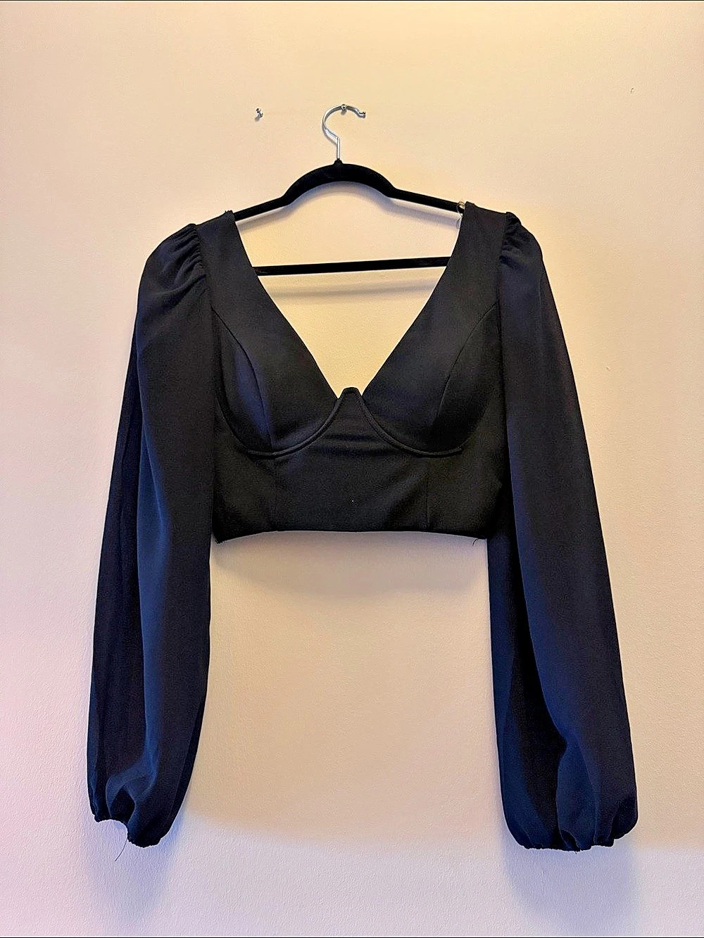 Windsor Black Puff Sleeve Crop Top